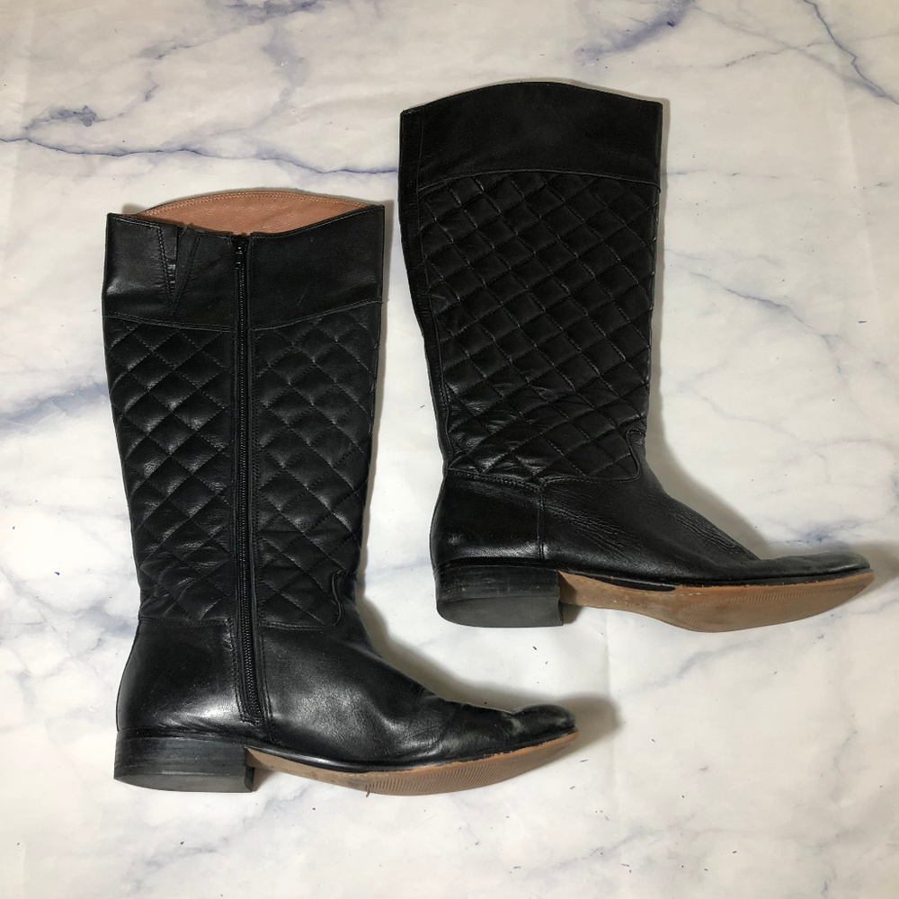 Corso Como Black Leather Quilted Riding Boots - Picture 3 of 8